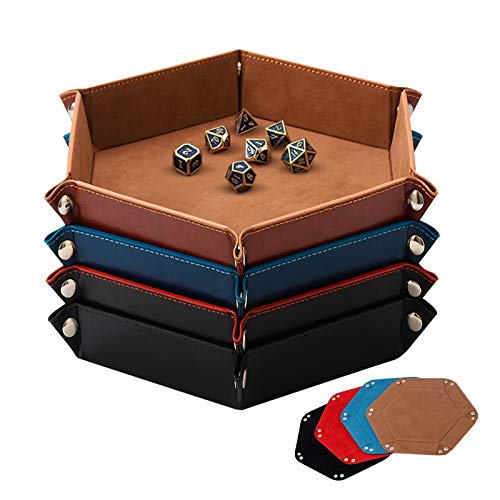 NObranded SHYVIA Dice Tray for RPG DND Table Games Metal Dice Rolling Tray Holder Dice Storage Box Larger Size Double Sided Folding PU Leather and Velvet 4 Pieces - Image 1