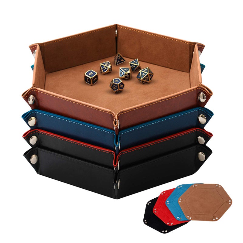 NObranded SHYVIA Dice Tray for RPG DND Table Games Metal Dice Rolling Tray Holder Dice Storage Box Larger Size Double Sided Folding PU Leather and Velvet 4 Pieces - Image 4