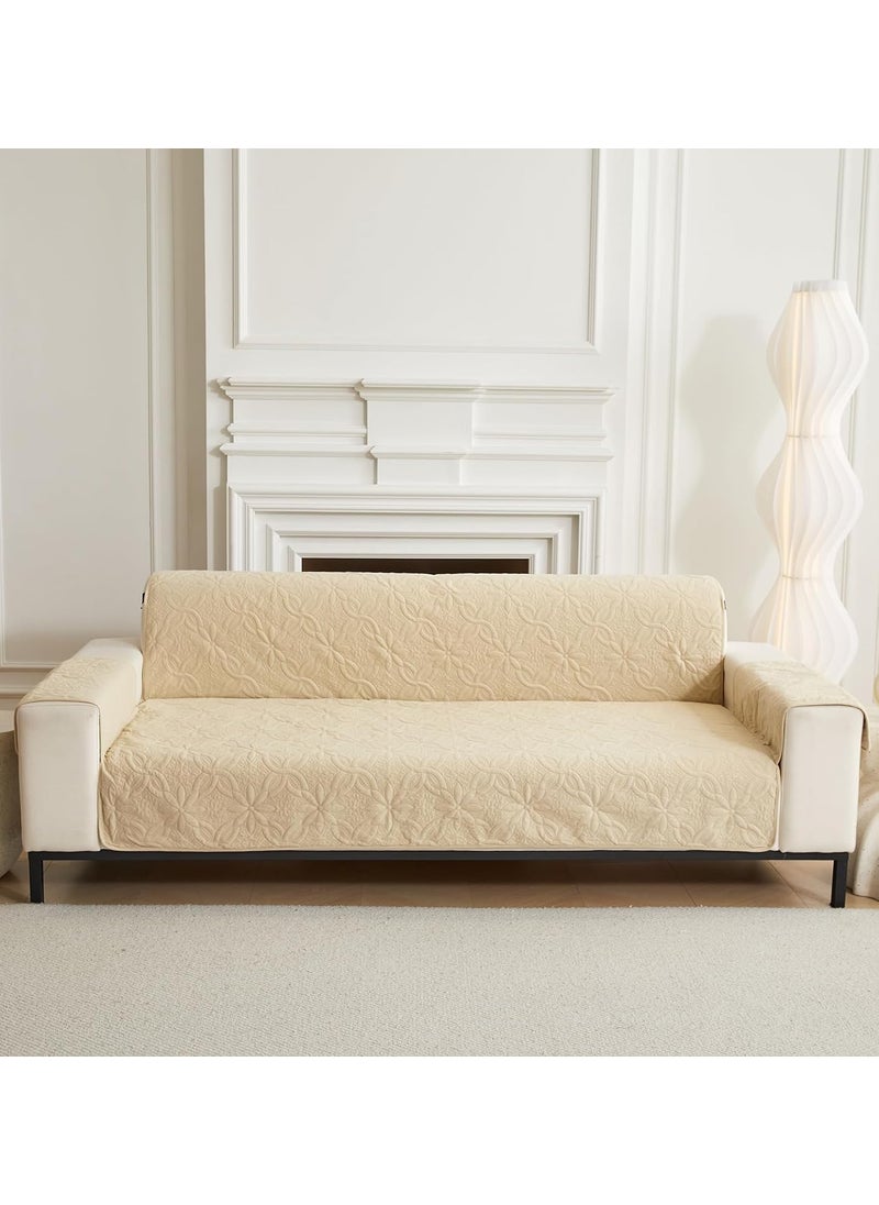 HOUSE OF QUIRK - House of Quirk Quilted Polyester Sofa Cover Mat - Anti-Slip, Water-Resistant Couch Protector for Pets, Kids - Machine Washable Furniture Protector (Beige, 60x185 cm, One Seater) - Image 1