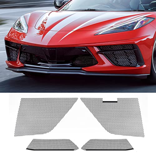 AggAuto Car Vent Mesh Compatible With 2020-2023 Chevy Corvette C8, 4Pcs Aluminum Alloy Honeycomb Hole Automotive Radiator Grill Mesh Set, Auto Body Bumper Front Outer&Inner Grille - Image 1