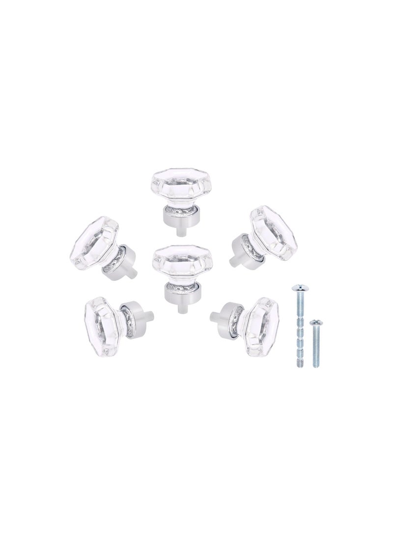 Crystal Cabinet Knobs and Pulls, 6 Pcs Glass Drawer Pulls and Knobs, Octagon, Clear, for Upgrading Your Drawers, Dressers, Armoires and Cabinets,Easily Cleanable(With Screws) - Image 1