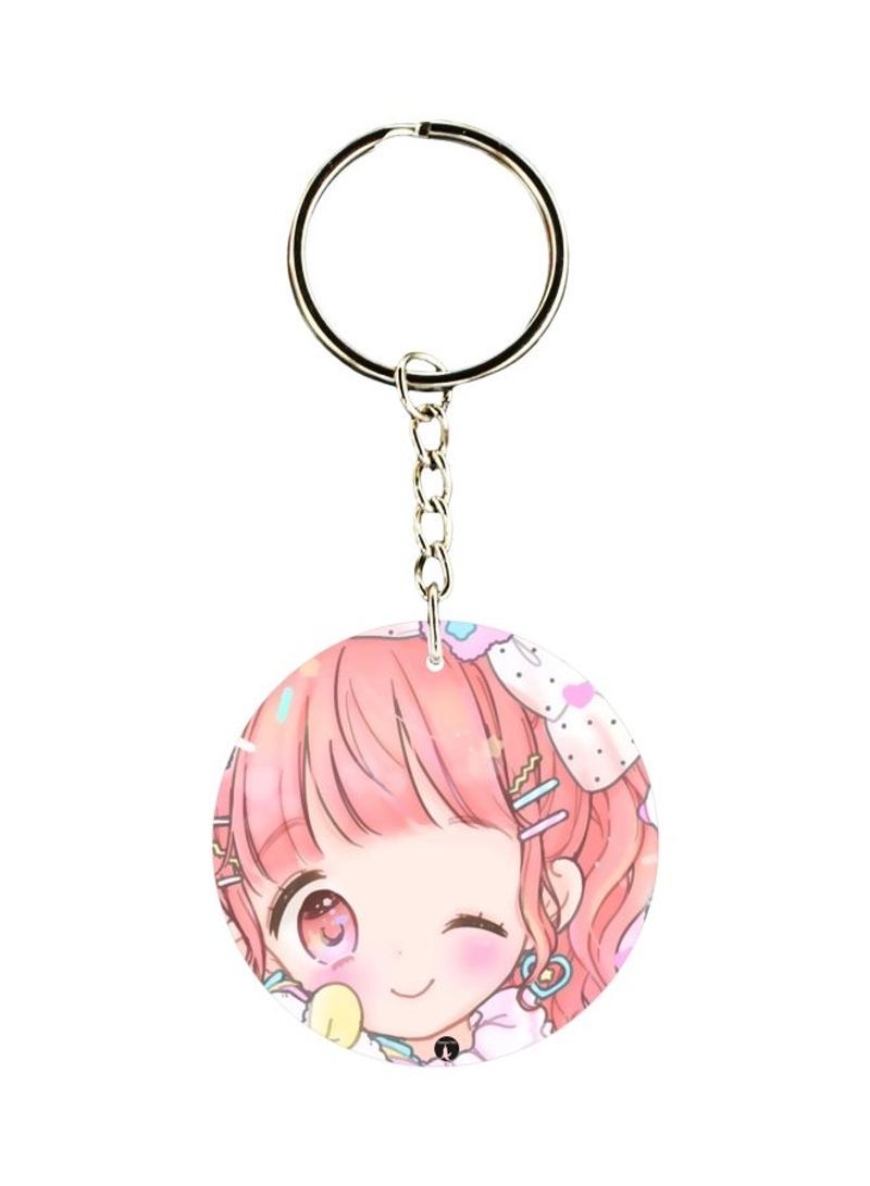 Anime Girl Printed Printed Plastic Keychain