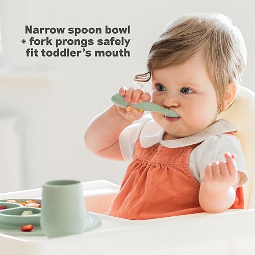 ezpz Mini Utensils - 12 Months+ (Fork & Spoon in Blush) - 100% BPA Free Fork and Spoon - Toddler Utensils - Designed by a Pediatric Feeding Specialist - Image 4