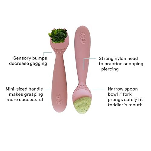 ezpz Mini Utensils - 12 Months+ (Fork & Spoon in Blush) - 100% BPA Free Fork and Spoon - Toddler Utensils - Designed by a Pediatric Feeding Specialist - Image 2
