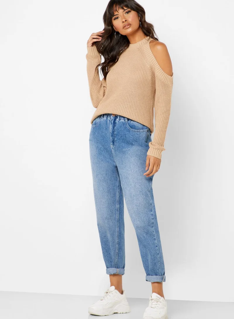 FOREVER 21 Cold Shoulder Knitted Sweater