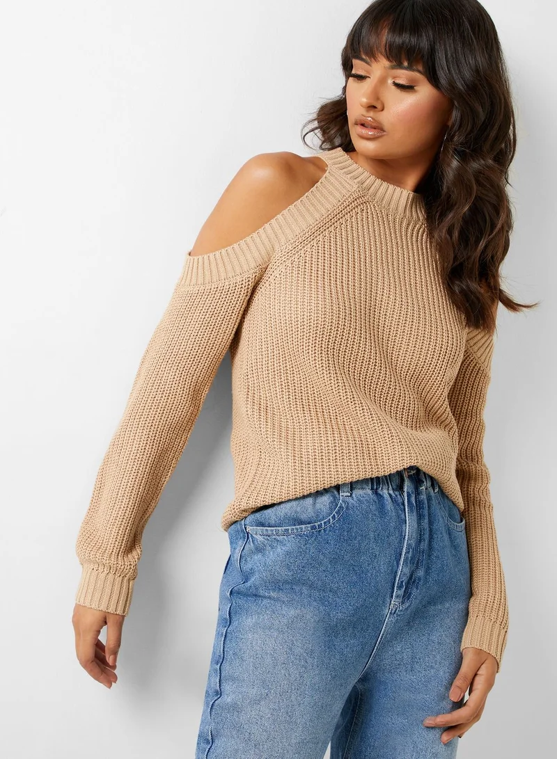 FOREVER 21 Cold Shoulder Knitted Sweater