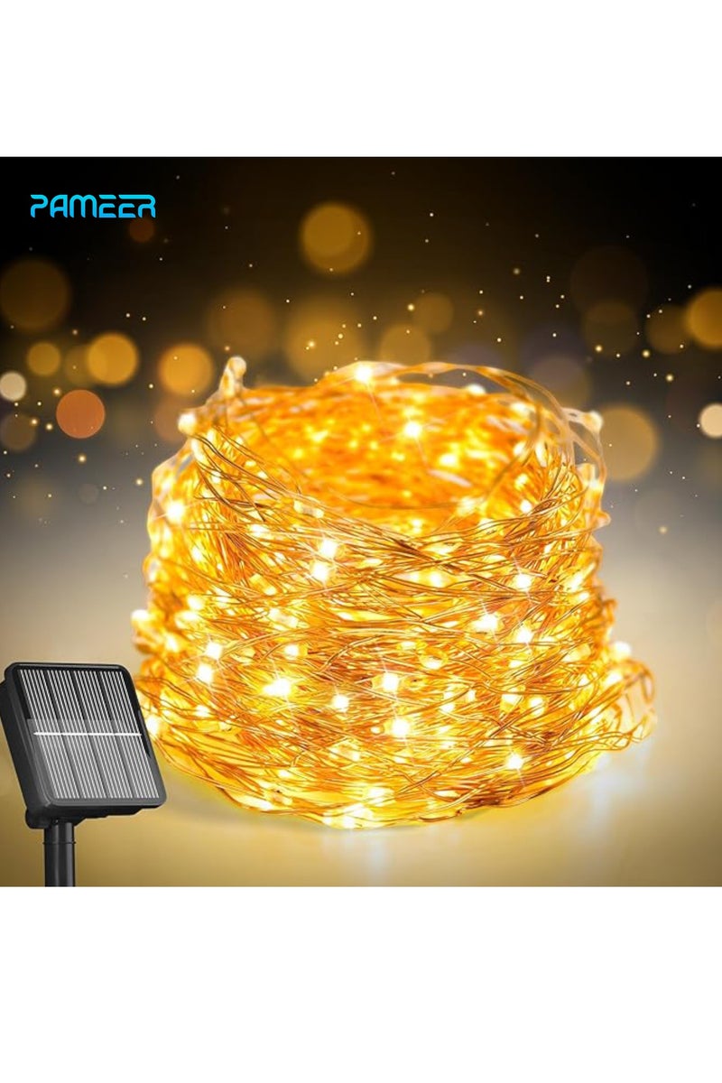 بامير شريط أضواء خرافية تعمل بالطاقة الشمسية بطول 38 قدمًا مكون من 120 مصباح LED لعيد الميلاد ورمضان وديوالي وحفلات الزفاف وأعياد الميلاد وديكور المنزل مقاوم للماء مع 8 أوضاع تغيير زر في لوحة شمسية باللون الأبيض الدافئ - Image 1