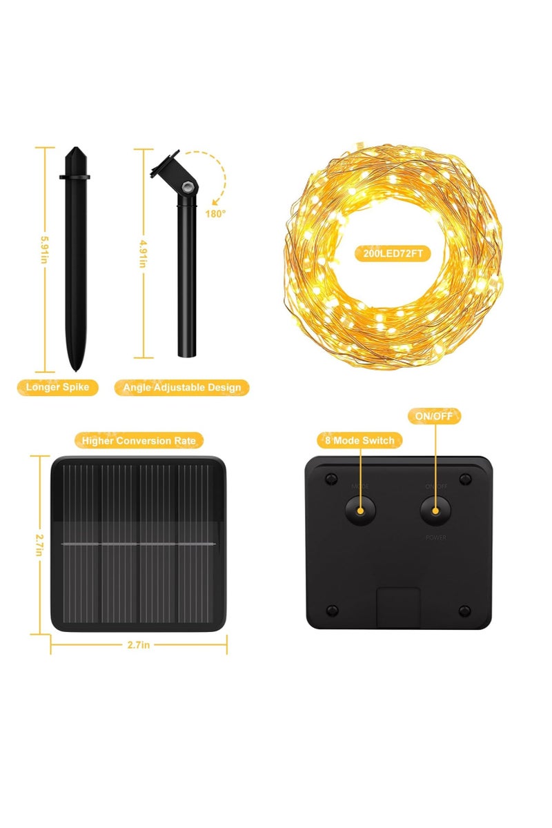 بامير شريط أضواء خرافية تعمل بالطاقة الشمسية بطول 38 قدمًا مكون من 120 مصباح LED لعيد الميلاد ورمضان وديوالي وحفلات الزفاف وأعياد الميلاد وديكور المنزل مقاوم للماء مع 8 أوضاع تغيير زر في لوحة شمسية باللون الأبيض الدافئ - Image 2