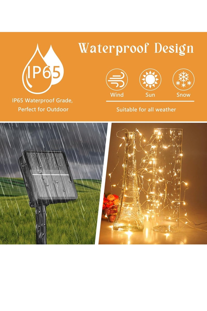 بامير شريط أضواء خرافية تعمل بالطاقة الشمسية بطول 38 قدمًا مكون من 120 مصباح LED لعيد الميلاد ورمضان وديوالي وحفلات الزفاف وأعياد الميلاد وديكور المنزل مقاوم للماء مع 8 أوضاع تغيير زر في لوحة شمسية باللون الأبيض الدافئ - Image 3
