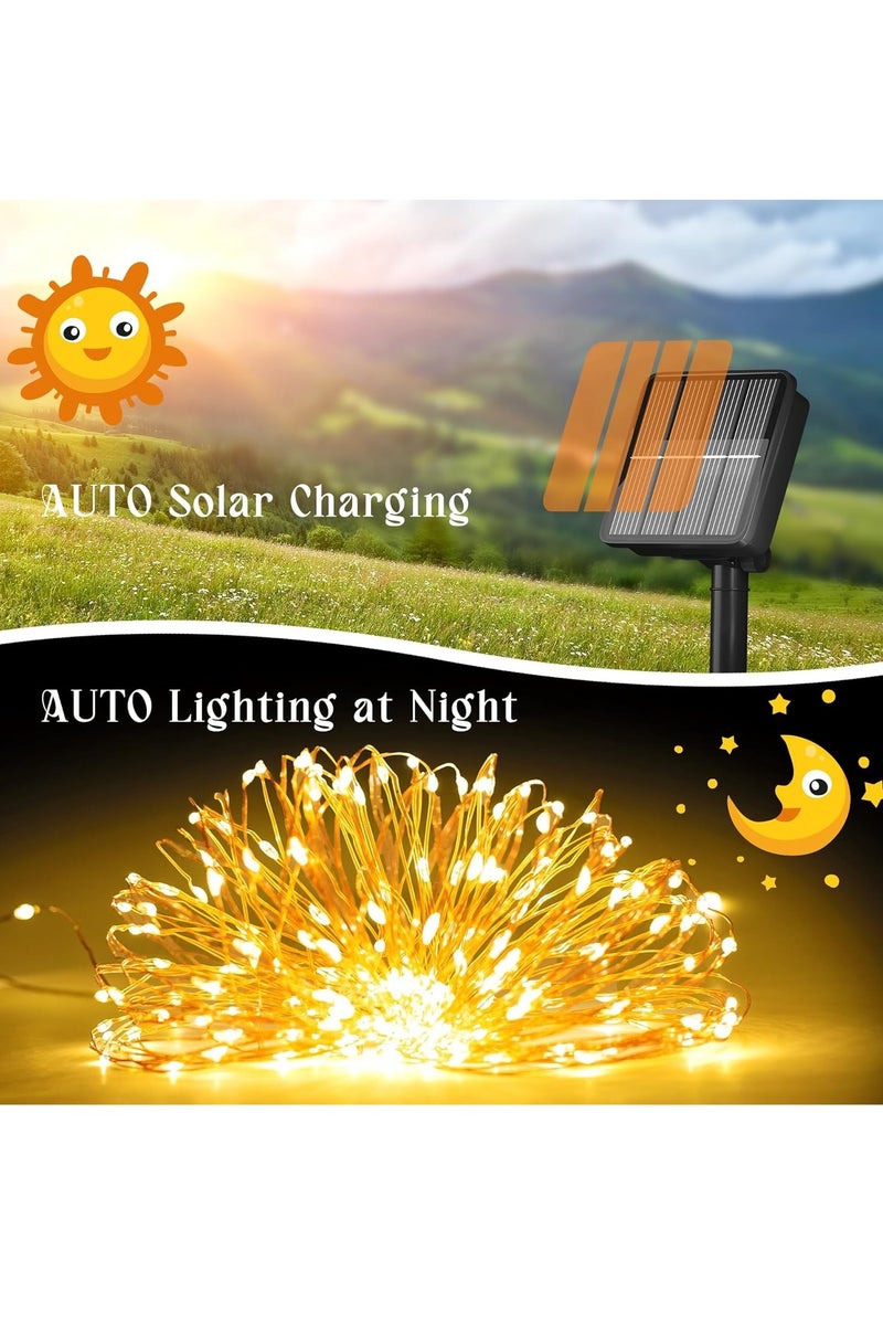 بامير شريط أضواء خرافية تعمل بالطاقة الشمسية بطول 38 قدمًا مكون من 120 مصباح LED لعيد الميلاد ورمضان وديوالي وحفلات الزفاف وأعياد الميلاد وديكور المنزل مقاوم للماء مع 8 أوضاع تغيير زر في لوحة شمسية باللون الأبيض الدافئ - Image 4