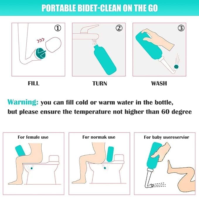 Zyomatiq 500ML Plastic Retractable Handheld Bidet Portable of Antislip Bidet Angled Nozzle Spray with Travel Bag Pack of 1 - Image 4