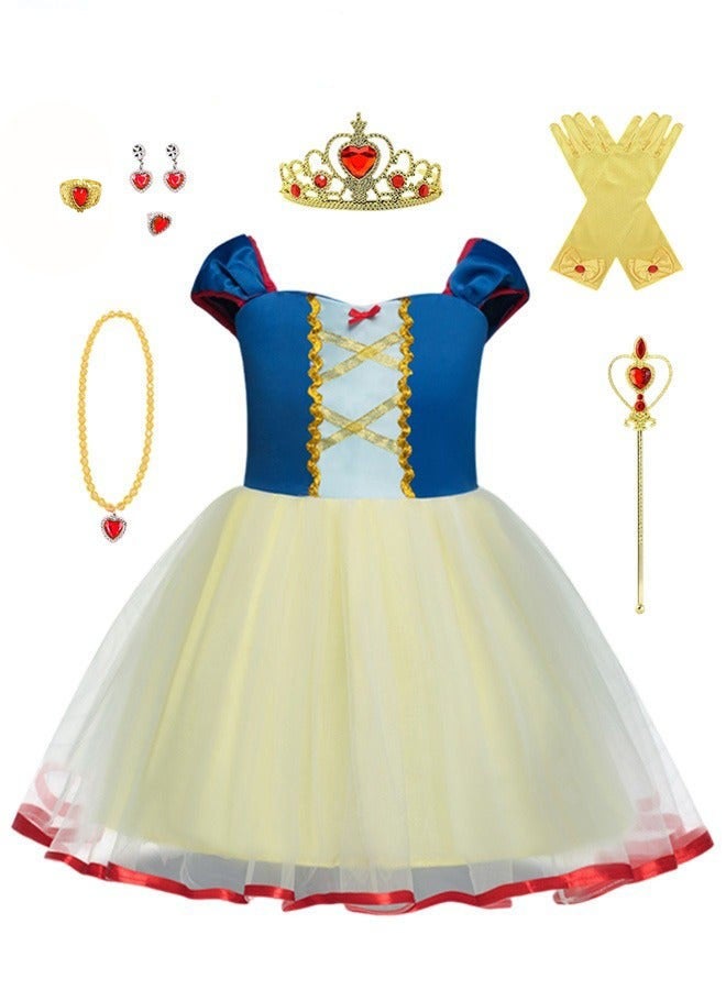 DURKU Snow White Princess Dress Set with 7 Accessories, Elegant Costume for Girls, Breathable Polyester Tulle Material, Perfect for Parties, Birthdays, Prom and Cosplay, Size: 100 cm - Image 1