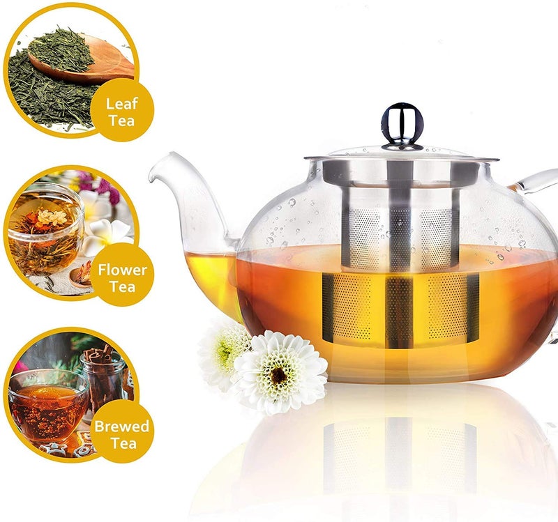 KELVEE Glass Teapot with Stainless Steel Infuser & Lid, Borosilicate Glass Tea Pot Stovetop Safe, Blooming & Loose Leaf and Fruit Tea Kettle (Kettle - 600ML) - Image 5