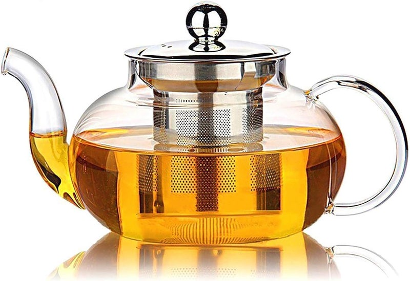 KELVEE Glass Teapot with Stainless Steel Infuser & Lid, Borosilicate Glass Tea Pot Stovetop Safe, Blooming & Loose Leaf and Fruit Tea Kettle (Kettle - 600ML) - Image 1