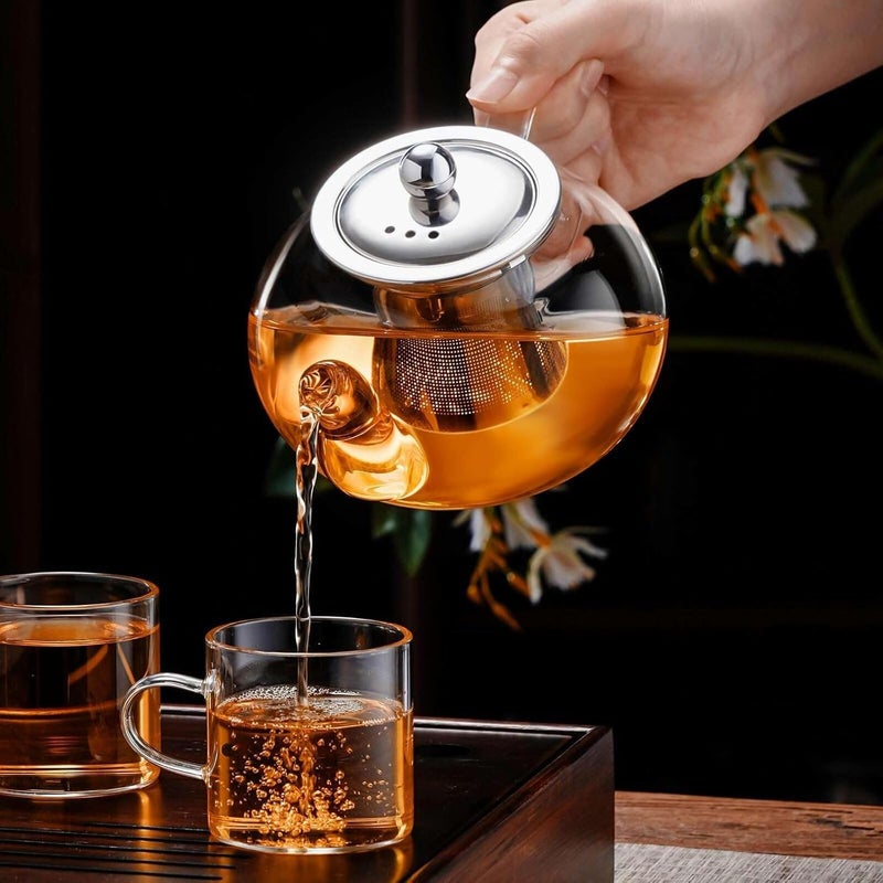 KELVEE Glass Teapot with Stainless Steel Infuser & Lid, Borosilicate Glass Tea Pot Stovetop Safe, Blooming & Loose Leaf and Fruit Tea Kettle (Kettle - 600ML) - Image 2