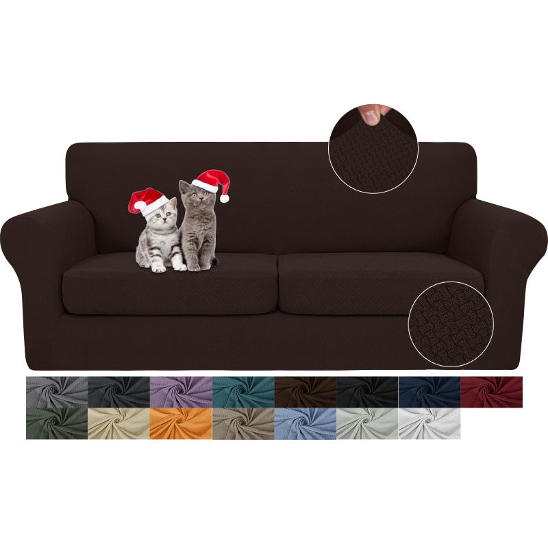 JIVINER 3 Pieces Couch Covers for 2 Cushion Couch Stretch Sofa Slipcover with 2 Extra Large Seat Cushion Covers Thick Fitted Loveseat Sofa Covers for Living Room XL Loveseat Dark Coffee