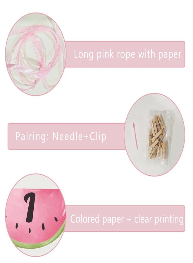 Aukolass Watermelon Photo Banner Summer Fruit Themed Party Decor for Baby Shower，1st Birthday Photo Banner Newborn to 12 Month Milestone Photograph (PINK) - Image 3