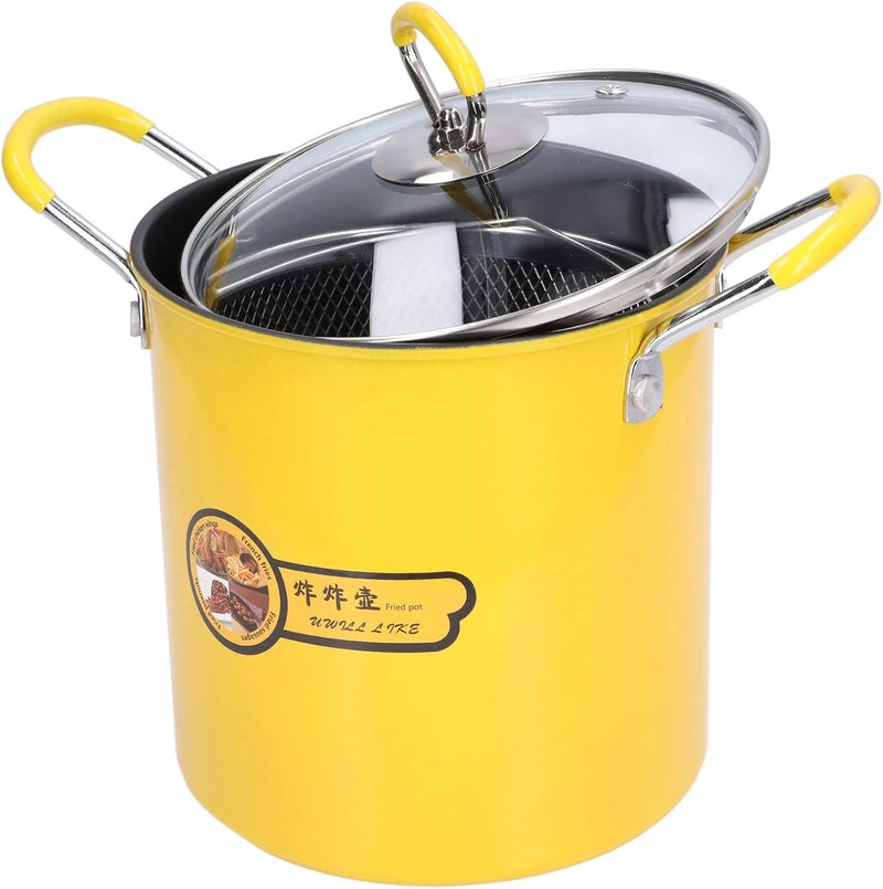 FASJ Deep Fryer Pot, 304 Stainless Steel Japanese Style Fryer Pan with Oil Filter Mesh, Lid and Silicone Nonslip Handles on Both Sides, Non Stick Fryer Uniform Heating for General Purpose Gas Stove - Image 1