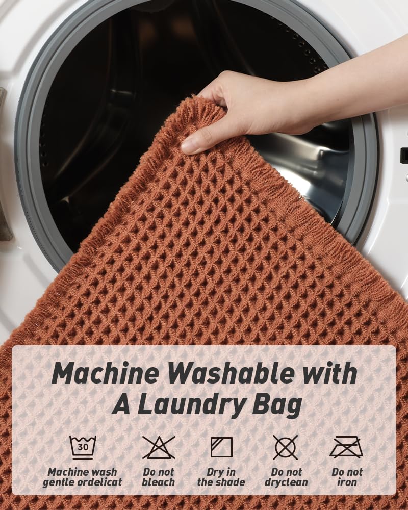 AMOAMI Upgraded Waffle Bath Mat  Super Absorbent Non Slip Bath Mats for Bathroom Floor  Machine Washable Bathroom Rugs with Tassels  Rubber Backed Bathroom Mats  Ultra Soft  20"" x 32""  Dirty Orange - Image 4