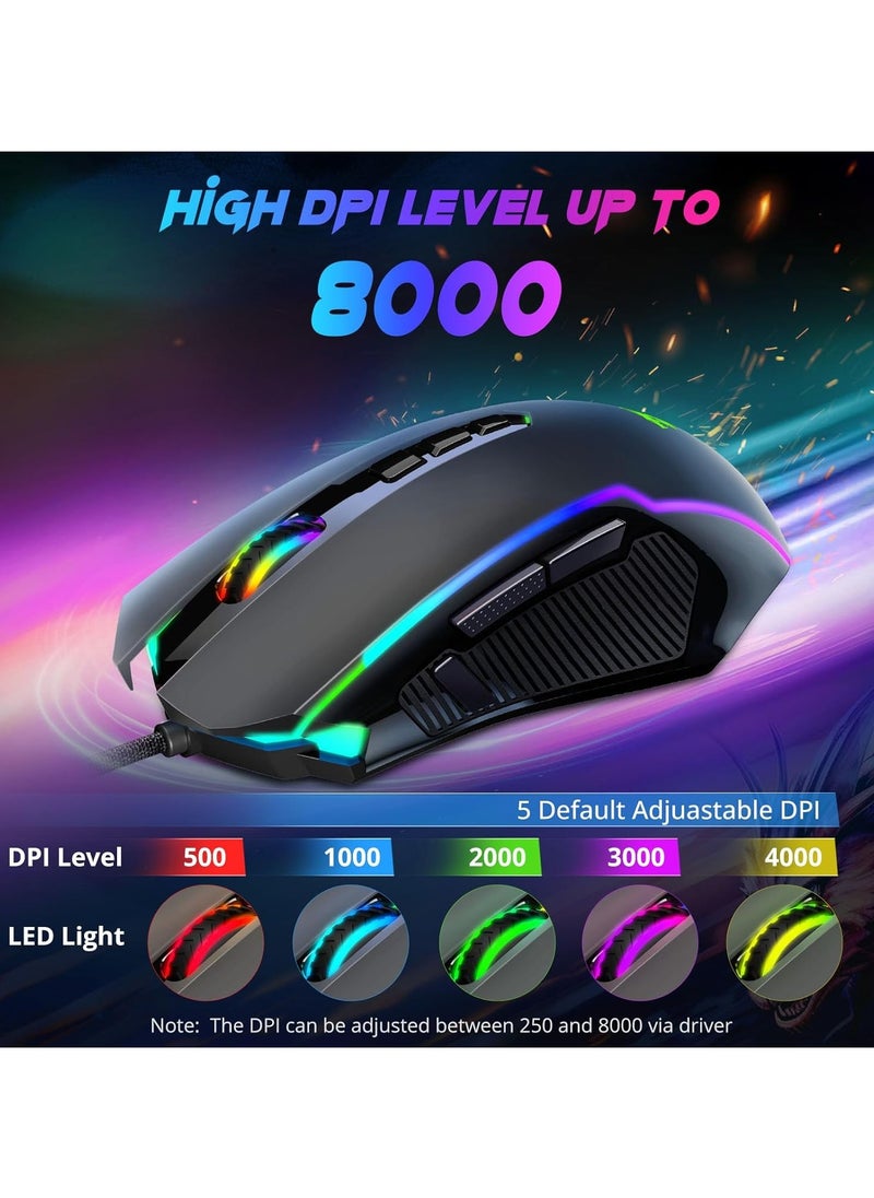 REDRAGON - Redragon Gaming Mouse, RGB Gaming Mouse Wired with 9 Programmable Macro Buttons, Chroma RGB Backlit, 8000 DPI Adjustable, PC Gaming Mice with Fire Button for Windows/Mac, Black, M910-K - Image 1