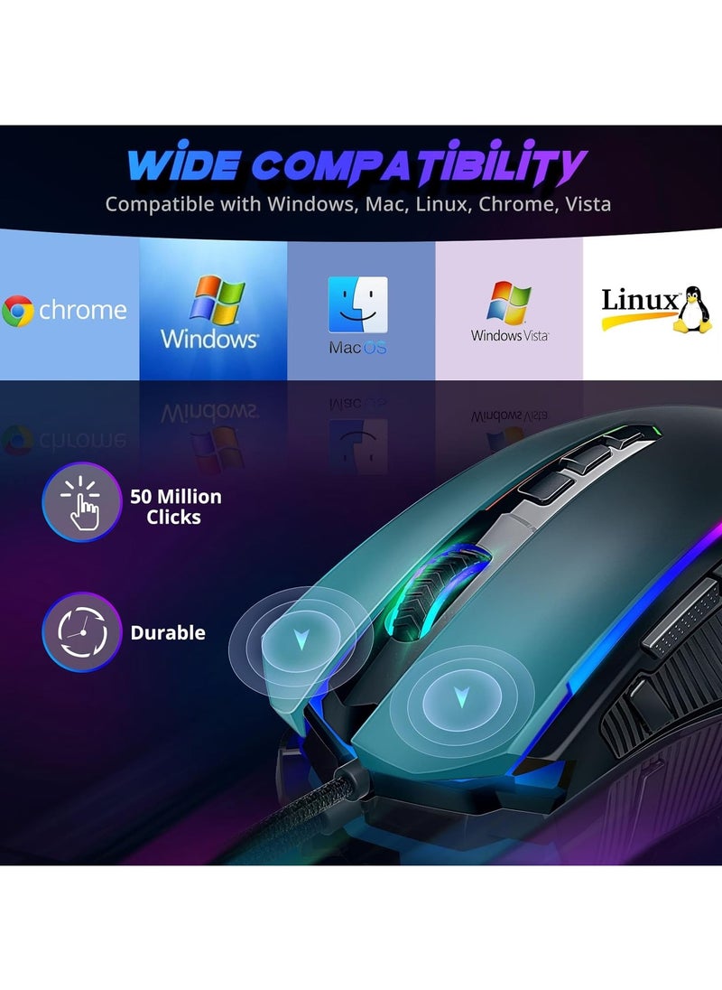 REDRAGON - Redragon Gaming Mouse, RGB Gaming Mouse Wired with 9 Programmable Macro Buttons, Chroma RGB Backlit, 8000 DPI Adjustable, PC Gaming Mice with Fire Button for Windows/Mac, Black, M910-K - Image 1