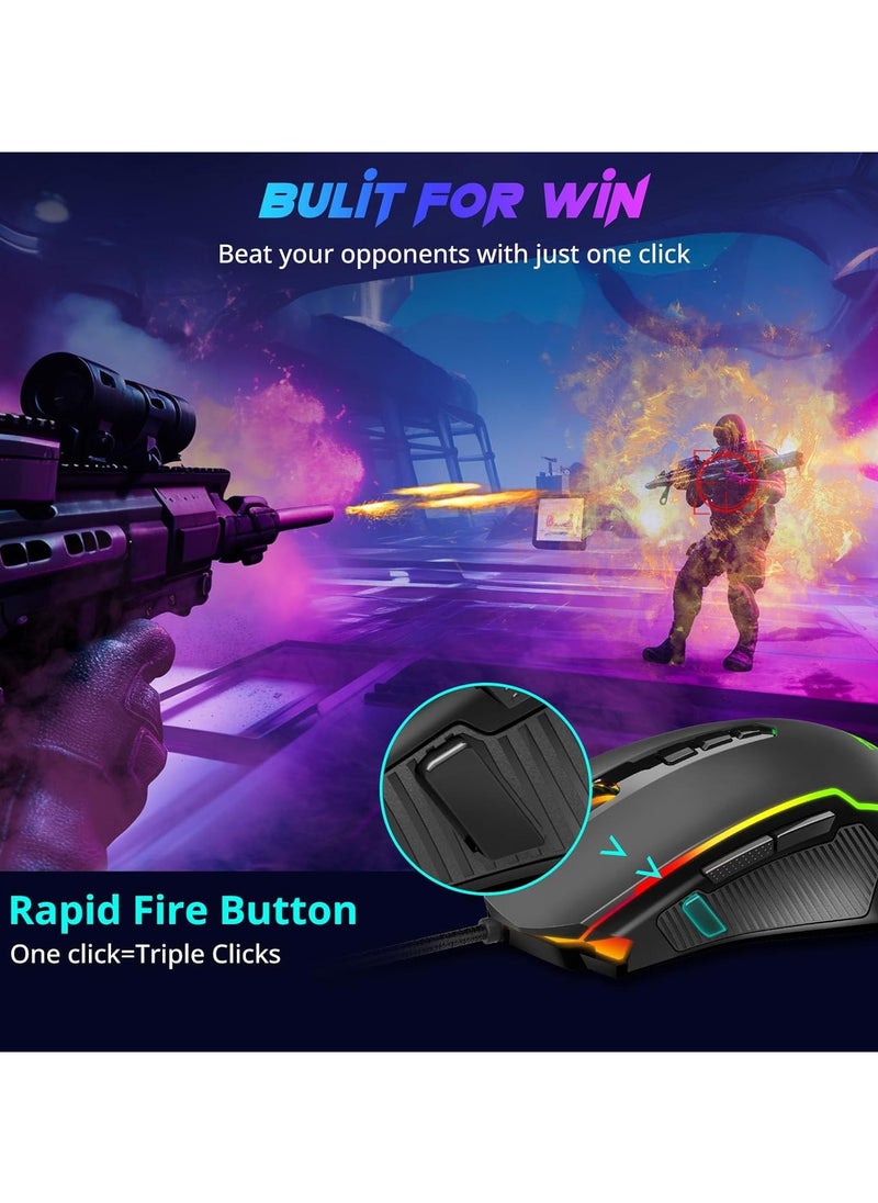 REDRAGON - Redragon Gaming Mouse, RGB Gaming Mouse Wired with 9 Programmable Macro Buttons, Chroma RGB Backlit, 8000 DPI Adjustable, PC Gaming Mice with Fire Button for Windows/Mac, Black, M910-K - Image 1