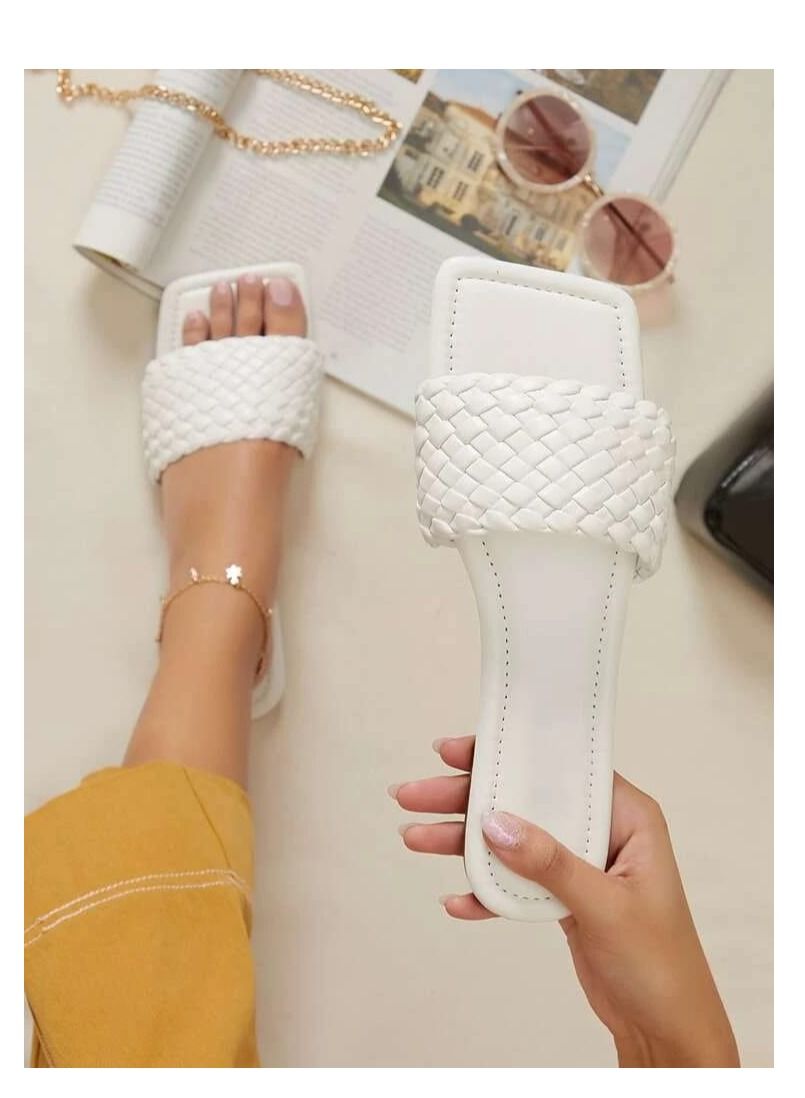 Stylish Braided Slippers - White