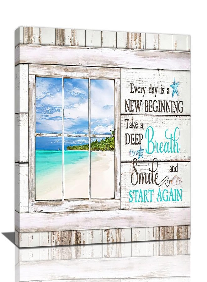 eiffecho Summer Coastal Nautical Wall Art Inspirational Quotes Beach Canvas Wall DecorPictures Painting Framed Artwork for Kitchen Bathroom Bedroom 12"x16" - Image 1