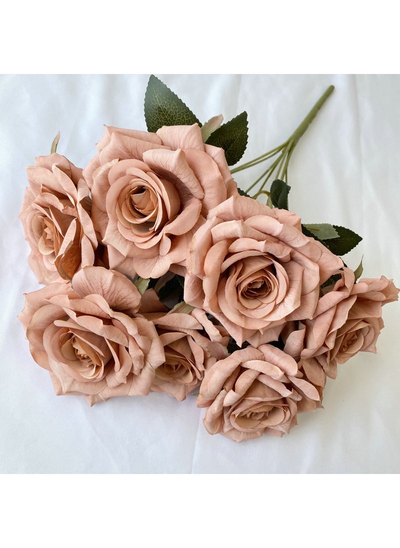 ماركة غير محددة 1 x 5 pcs 7-Head Faux Diamond Rose Bouquet Home Decor Light Curry 
