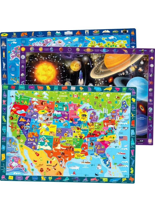كوكا ألغاز QUOKKA من 100 قطعة للأطفال من سن 4 إلى 6 سنوات - مجموعة من 3 ألغاز أرضية للأطفال من سن 8 إلى 10 سنوات - ألعاب تعليمية عن خريطة العالم والفضاء من سن 5 إلى 7 سنوات - ألغاز تعليمية للولايات المتحدة للأطفال الصغار من سن 3 إلى 5 سنوات - Image 1