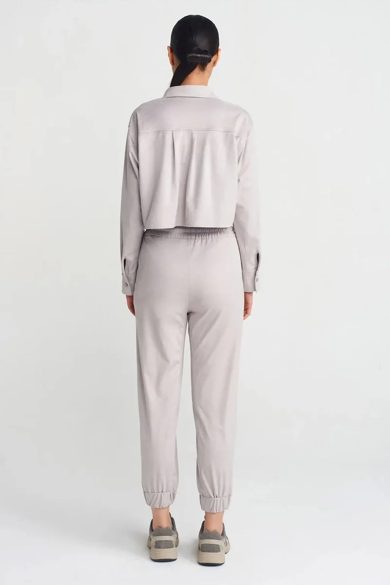 Dilvin Light Grey DILVIN Faux Suede Jogger Pants for Women | Best Price UAE