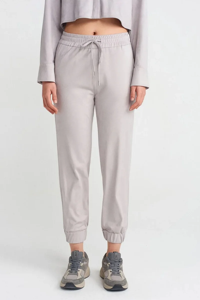 Dilvin Light Grey DILVIN Faux Suede Jogger Pants for Women | Best Price UAE
