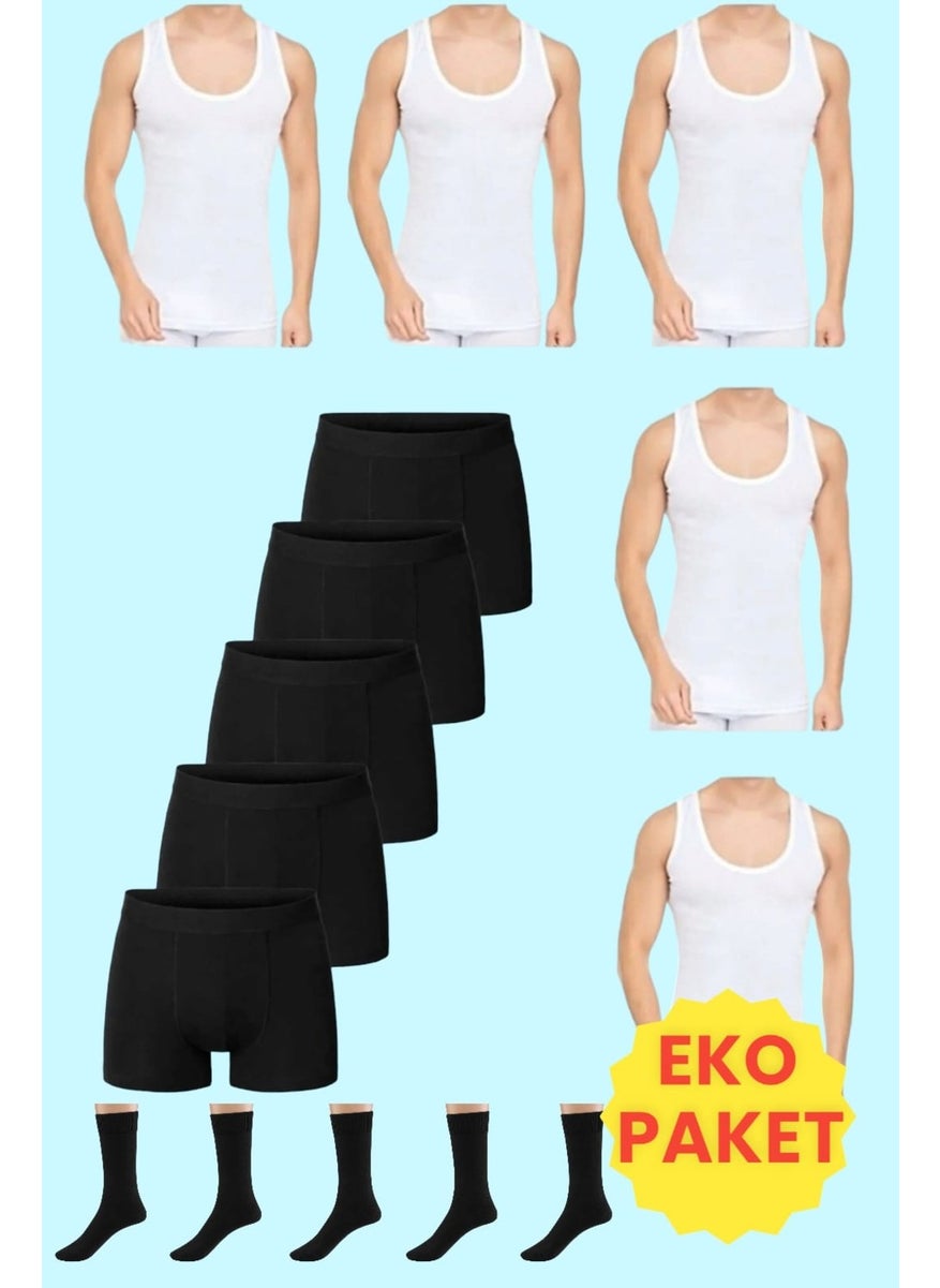 Tezzgelsin - Men's 15 Piece Economic Package Undershirt Boxer and Socks Set 5 Undershirt 5 Boxers 5 Pairs of Socks - Image 1