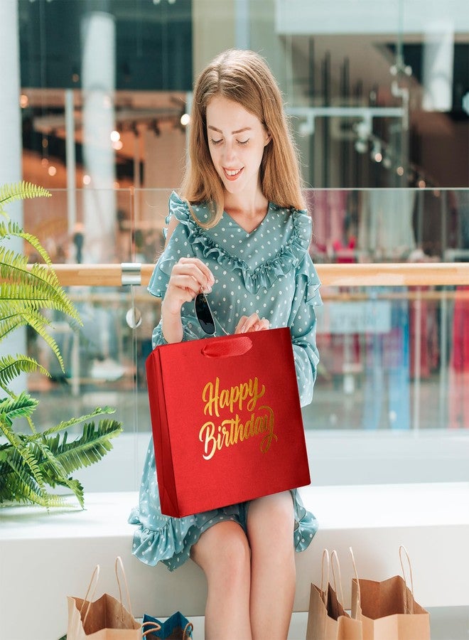 Linelglobal Red Birthday Gift Bag with Tissue Paper Solid Color Silky for Women Men Boutique 13" - Image 4