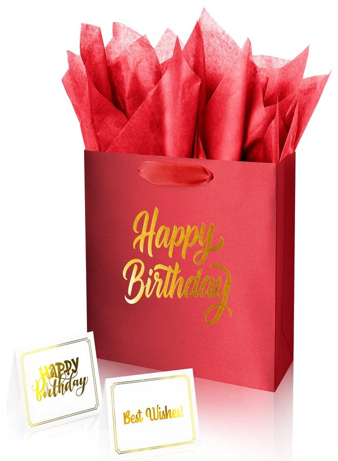 Linelglobal Red Birthday Gift Bag with Tissue Paper Solid Color Silky for Women Men Boutique 13" - Image 1