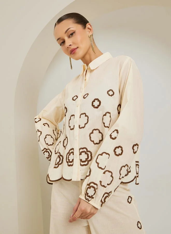 ستايلي بلوزة بأكمام طويلة مطرز