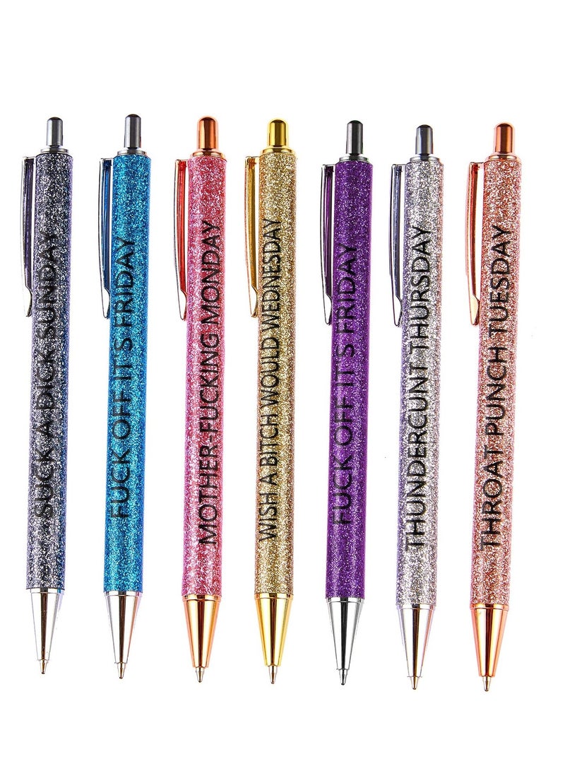 SYOSI 7PCS Glitter Pen Set Week Funny Office Gifts Pens Swear Word Daily Weekday Days of the Dirty Cuss - Image 1