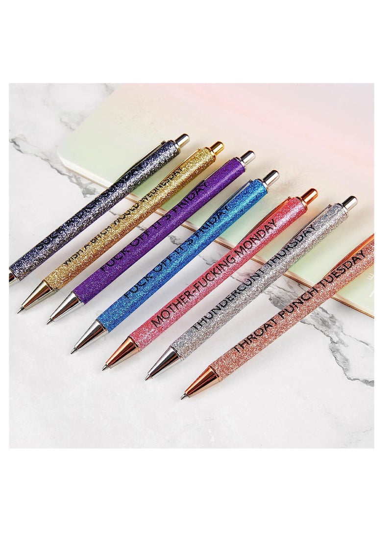SYOSI 7PCS Glitter Pen Set Week Funny Office Gifts Pens Swear Word Daily Weekday Days of the Dirty Cuss - Image 2