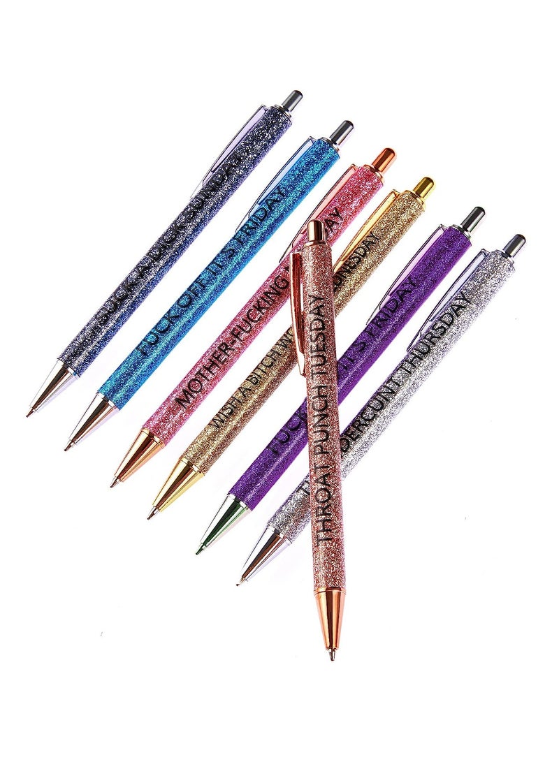 SYOSI 7PCS Glitter Pen Set Week Funny Office Gifts Pens Swear Word Daily Weekday Days of the Dirty Cuss - Image 3