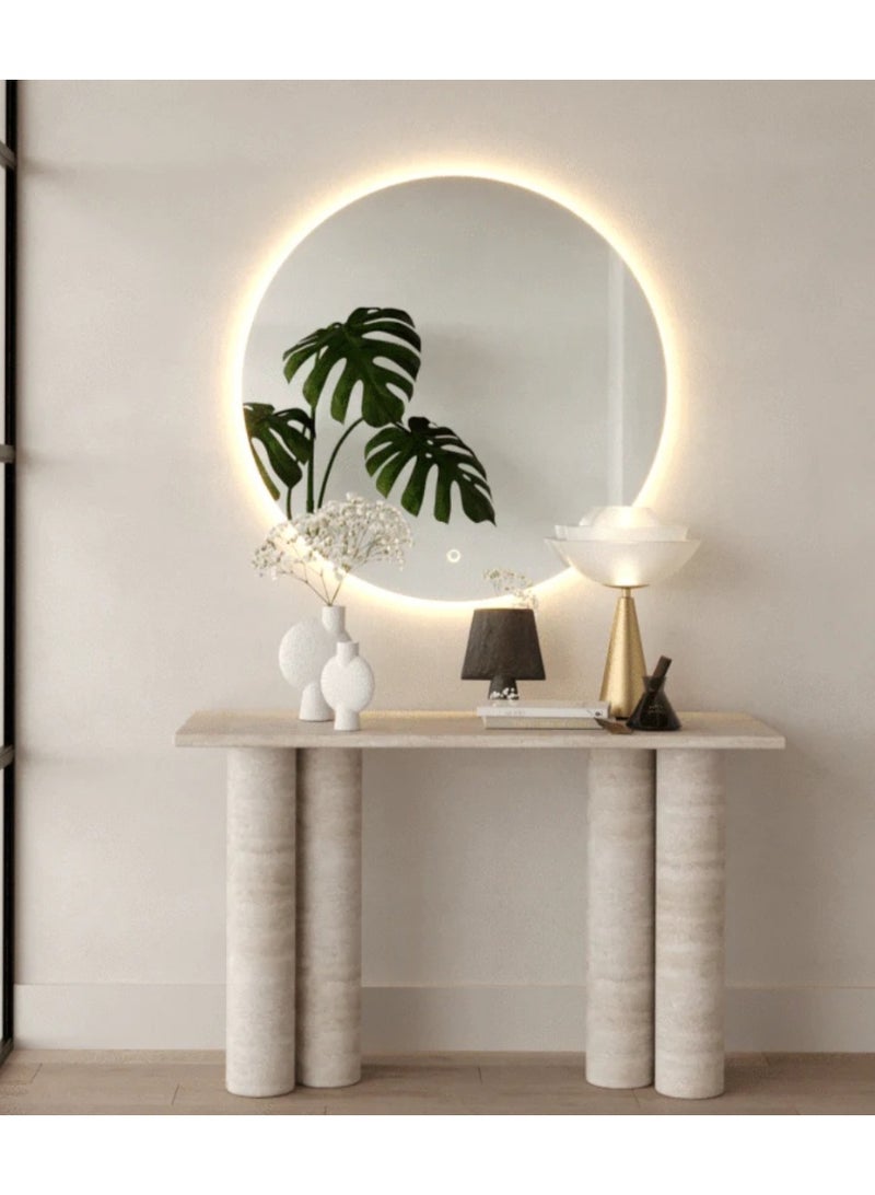 ديكور هيلز مرآة حمام دائرية بإضاءة LED، مقاومة للضباب، مرآة حمام LED مثبتة على الحائط، زجاج مقوى عالي الدقة، مرايا حمام LED مقاومة للماء والضباب - Image 2