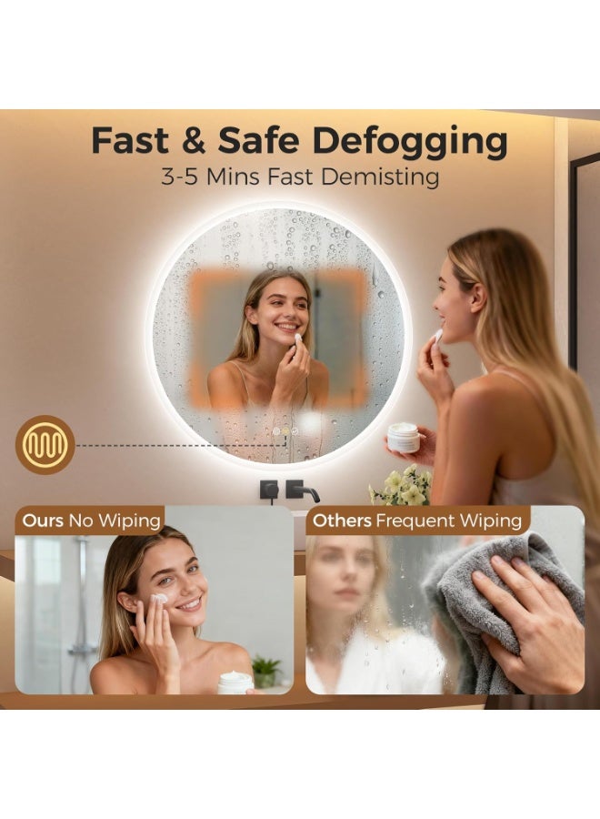 ديكور هيلز مرآة حمام دائرية بإضاءة LED، مقاومة للضباب، مرآة حمام LED مثبتة على الحائط، زجاج مقوى عالي الدقة، مرايا حمام LED مقاومة للماء والضباب - Image 4