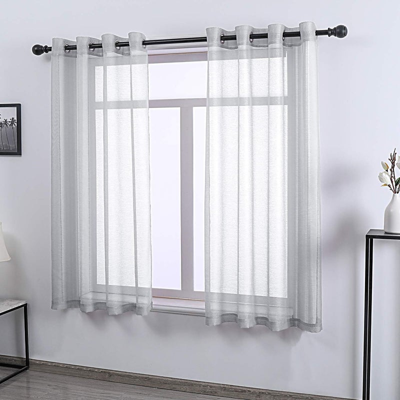 DONREN 63 Inch Textured Sheer Curtains Luxury Soft Grommet Top Shear Curtains for Bedroom,Gray,Set of 2 - Image 2