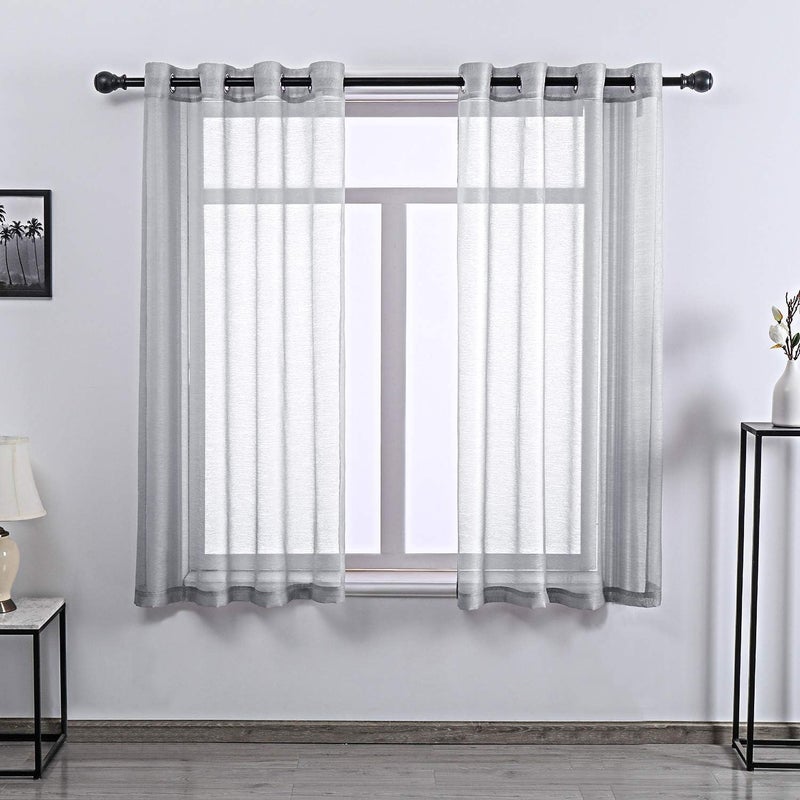DONREN 63 Inch Textured Sheer Curtains Luxury Soft Grommet Top Shear Curtains for Bedroom,Gray,Set of 2 - Image 1