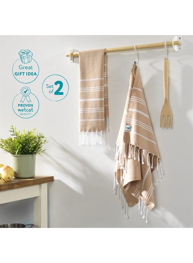 Turkish Hand Towels with Hanging Loop (20 x 30) - Set of 2, 100% Cotton, Soft - Pre Washed Boho Farmhouse Kitchen Towels - Unique Decorative Hand Towels for Bathroom (Tawny Brown)