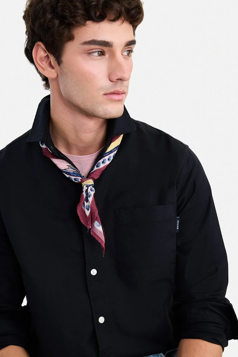 SNITCH Black Solid Long Sleeve Regular Fit Casual Shirt