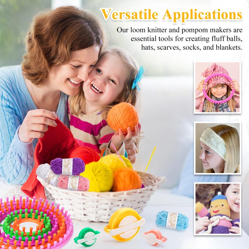 LOVEINUSA 16PCS Knitting Loom and Pompom Maker Set, Pompom Maker Set Pom Makers Pompom Maker with Yarn Skeins for Beginners Christmas Hat Scarf Shawl Sweater Socks - Image 3