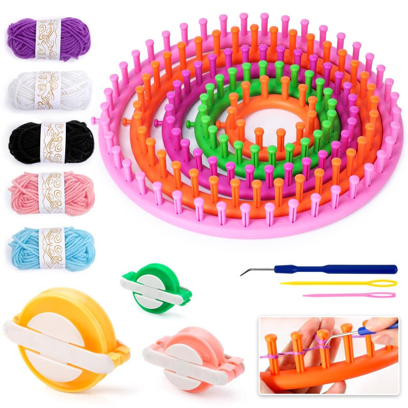 LOVEINUSA 16PCS Knitting Loom and Pompom Maker Set, Pompom Maker Set Pom Makers Pompom Maker with Yarn Skeins for Beginners Christmas Hat Scarf Shawl Sweater Socks - Image 1