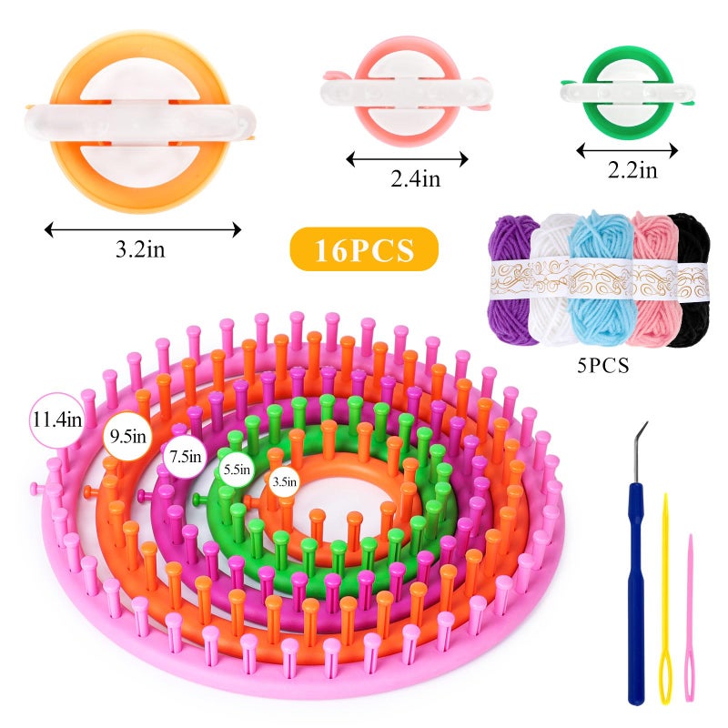 LOVEINUSA 16PCS Knitting Loom and Pompom Maker Set, Pompom Maker Set Pom Makers Pompom Maker with Yarn Skeins for Beginners Christmas Hat Scarf Shawl Sweater Socks - Image 2