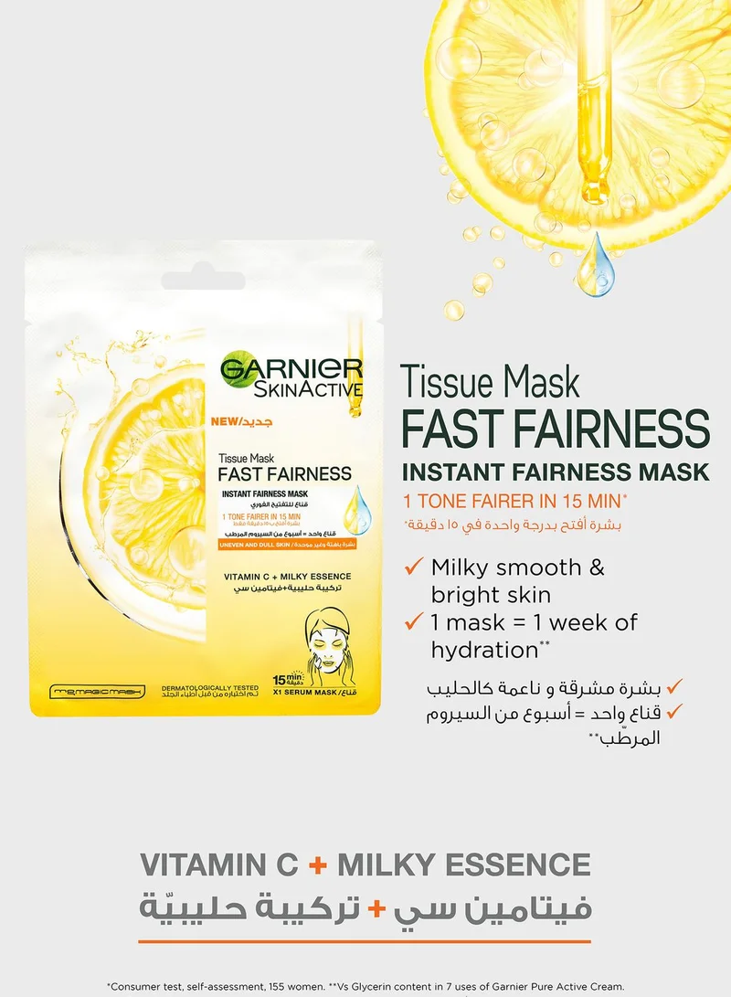 garnier Skinactive Fast Fairness Instant Fairness Tissue Mask with Vitamin C and Milky Essence 28g