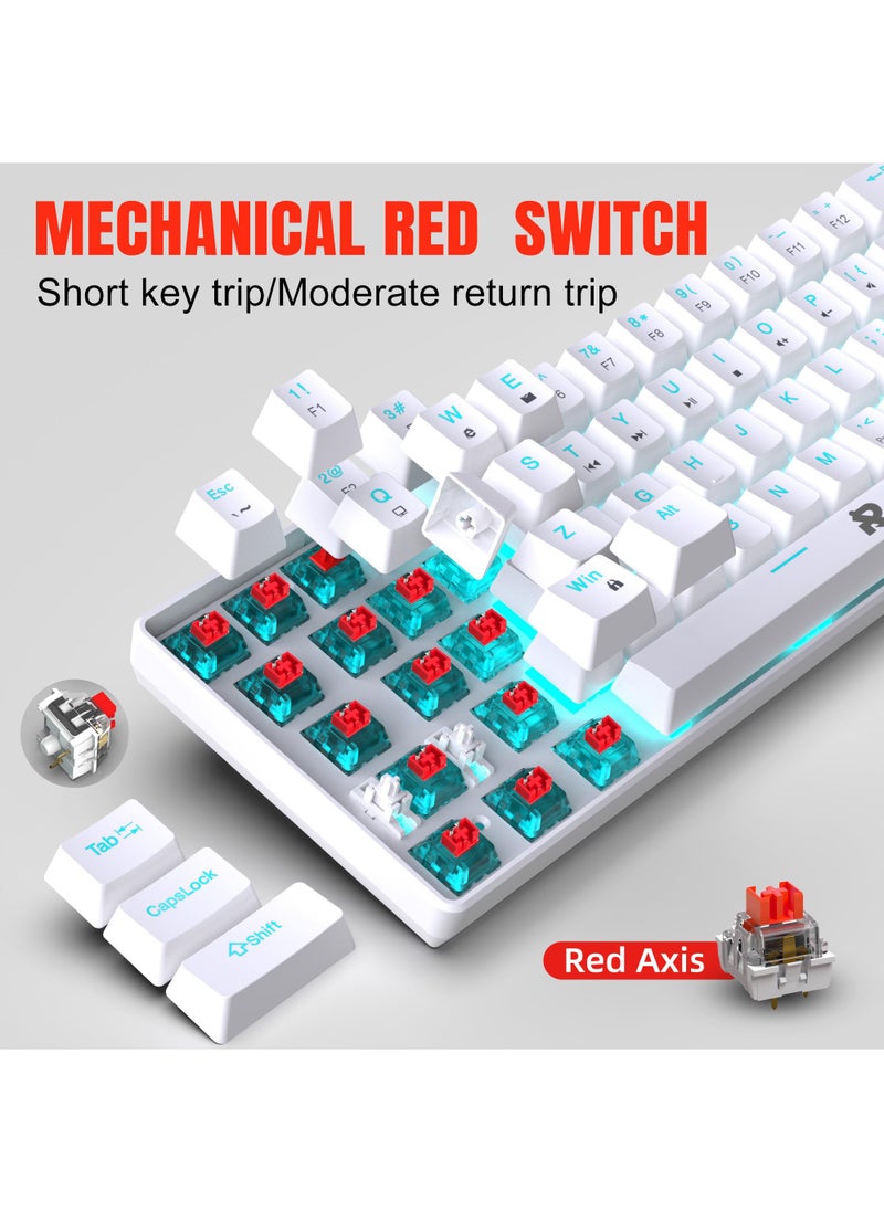 Rock Pow - ROCK POW 60% Wired Mechanical Gaming Keyboard, 68keys Ice Blue Backlit Ultra-Compact Mini Keyboard, Mini Compact Keyboard for PC/Mac Gamer, Typist, Easy Carry on Trip Red Switch White - Image 1